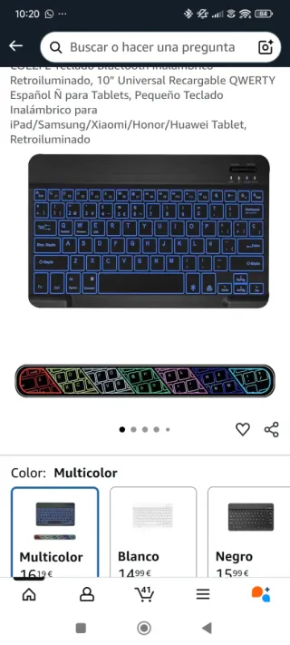 Teclado Bluetooth Tablet Retroiluminado Ñ