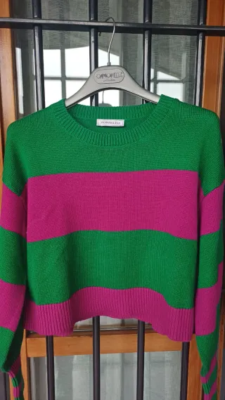 Maglione a righe verde e fucsia 12 anni