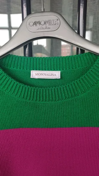 Maglione a righe verde e fucsia 12 anni