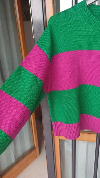 Maglione a righe verde e fucsia 12 anni