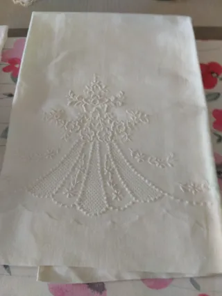 Lotto 6 Asciugamani Lino Ricamati Vintage