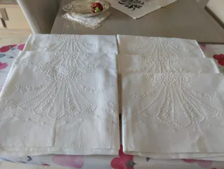 Lotto 6 Asciugamani Lino Ricamati Vintage
