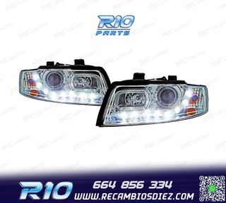 FAROS AUDI A4 B6 00-04 LUZ DIURNA LED FONDO CROMO