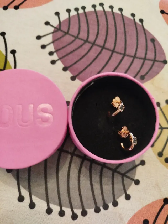 Pendientes Aro Tous Flor Negro y Dorado