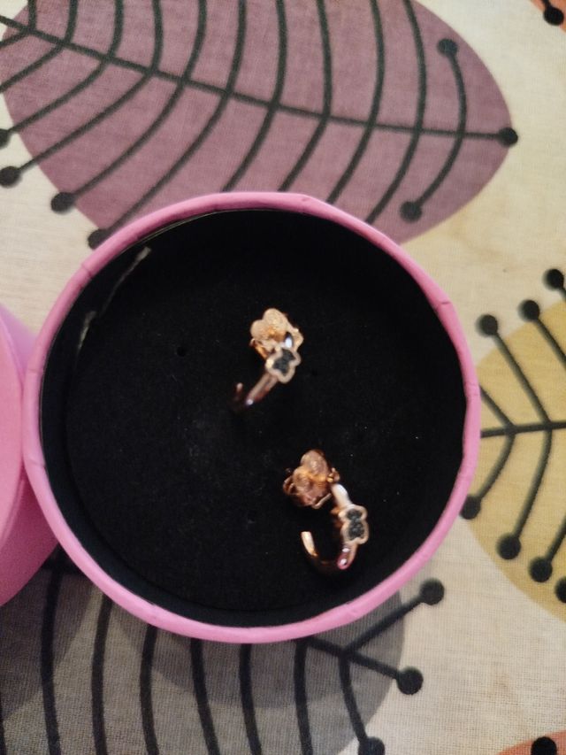 Pendientes Aro Tous Flor Negro y Dorado