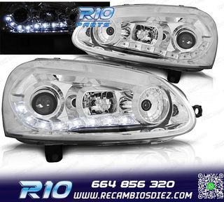 FAROS VOLKSWAGEN VW GOLF MK5 03-08 LUZ DIURNA LED FONDO CROM