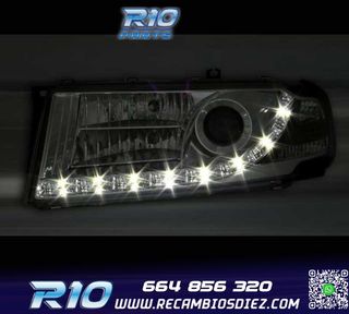 FAROS PARA SKODA OCTAVIA 01-04 LUZ DIURNA LED FONDO CROMO