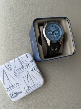 Reloj Fossil Hombre Azul y Cuero