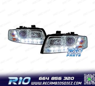 FAROS AUDI A4 B6 00-04 LUZ DIURNA LED FONDO CROMO