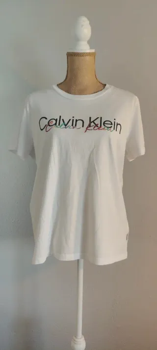 Camiseta mujer Calvin Klein Blanca Logo Multicolor