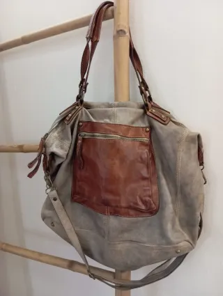 Bolso maxi piel Bayside beige/marrón