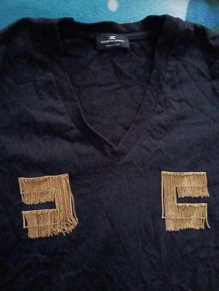 T-shirt Elisabetta Franchi nera con dettagli oro