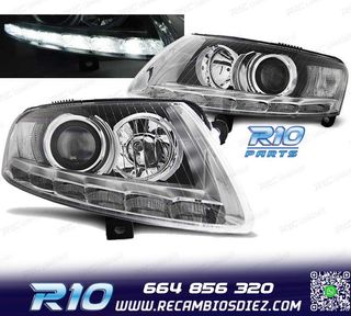FAROS AUDI A6 C6 04-08 XENON LUZ DIURNA LED DRL CROMADOS