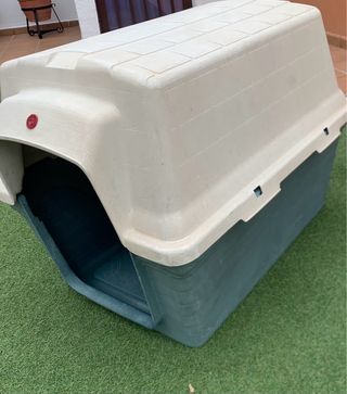 Caseta perro plástico beige y verde