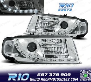 FAROS PARA SKODA OCTAVIA 01-04 LUZ DIURNA LED FONDO CROMO