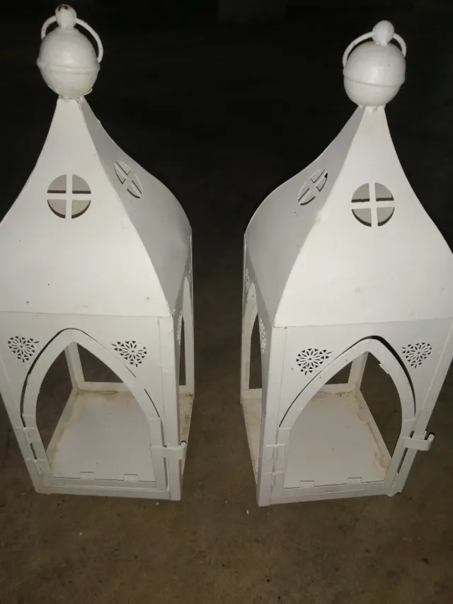 2 portacandele in metallo bianco