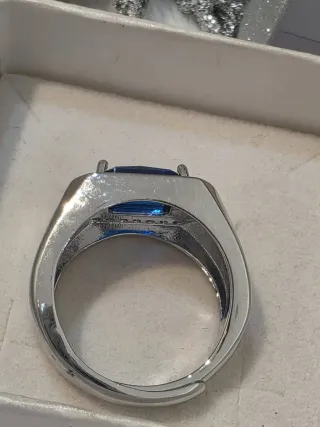 Anillo Hombre Plata Ley Rectangular Azul