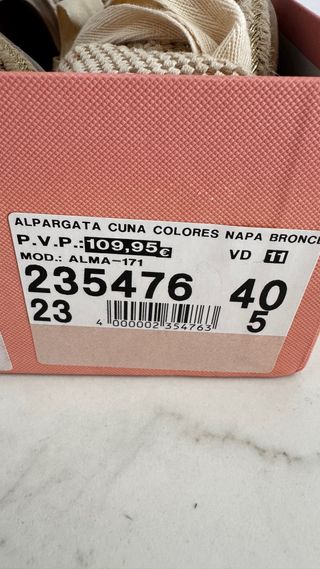 Alpargatas cuña Napa bronce. Talla real 39