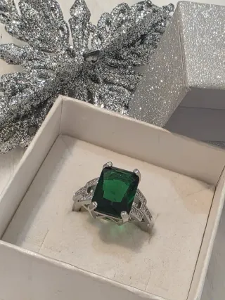 Anillo Plata Esmeralda Rectangular