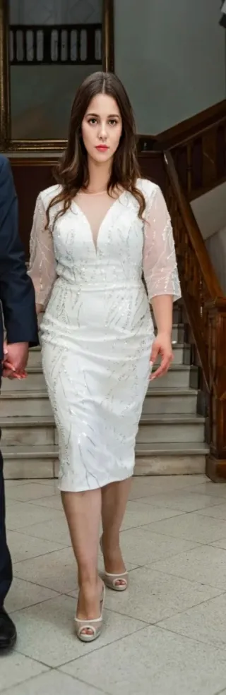 Vestido Novia Civil con pedrería + bata "bride"