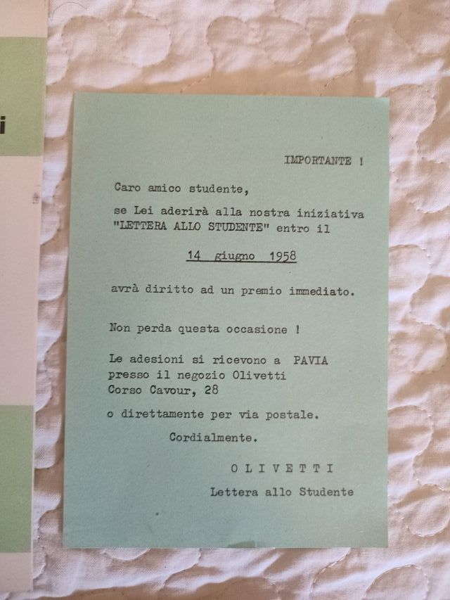 OPUSCOLO completo 1958 Olivetti LETTERA STUDENTE