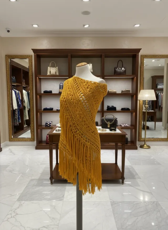 Scialle tessuto a mano color senape