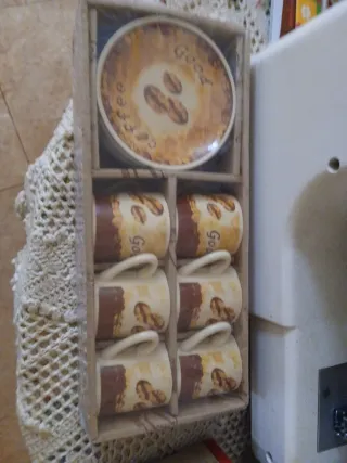Set 6 Tazas Café Vintage con Plato