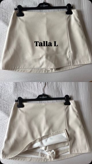 Falda pantalón mini efecto piel beige