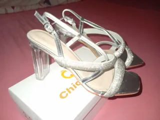 Tacones Plata Brillantes Tacon Transparente