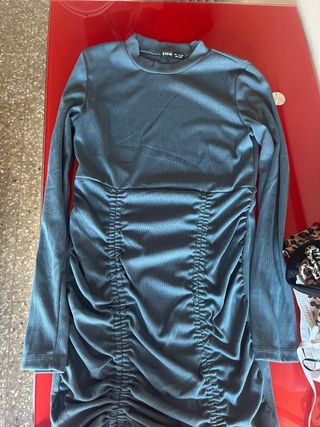 Vestido azul SHEIN fruncido manga larga