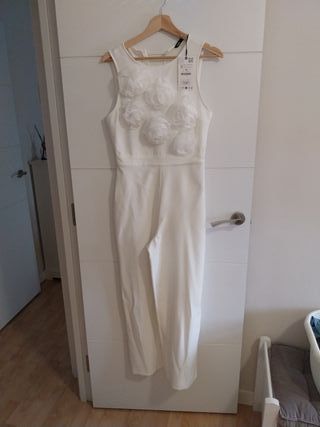 Mono Blanco Zara Flores Talla M