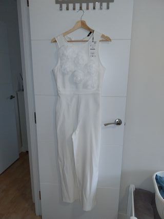 Mono Blanco Zara Flores Talla M