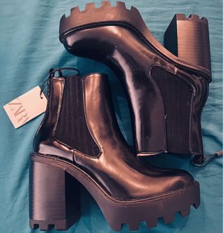 Botín Zara Plataforma Tacón Track Negro T.39 nuevo