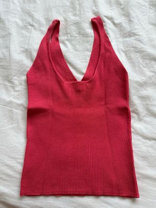 Top fucsia canalé Mango
