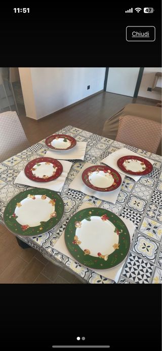 Servizio Piatti da 6 Thun Natalizi Rossi e Verdi .
