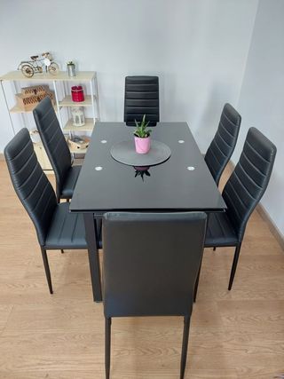 Mesa comedor negra con 6 sillas