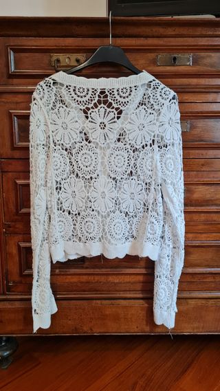 Cardigan bianco uncinetto floreale