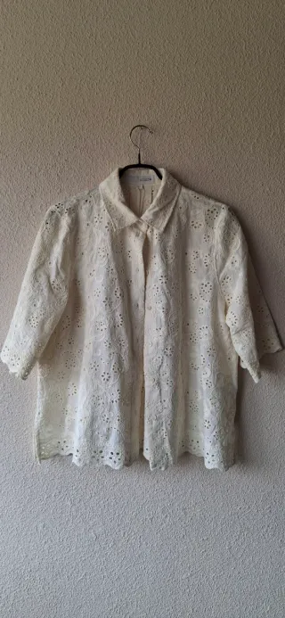 Camisa Zara Guipur Algodón Beige Nueva