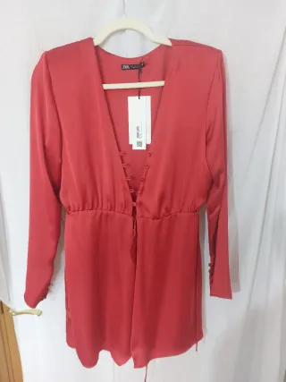Vestido Zara Rojo Elegante Manga Larga