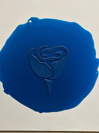 Cuadro moderno blanco  azul, óleo y técnica mixta.