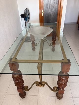 Mesa de comedor cristal y madera