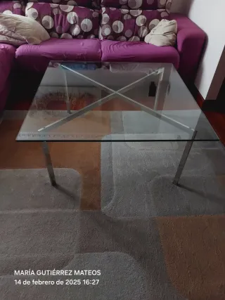 Mesa de centro cristal y metal