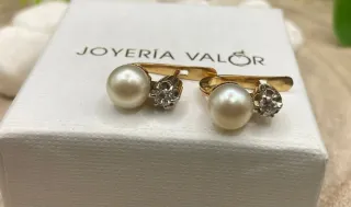 Pendientes Oro 18kt Cierre Catalán Perla y Diamant