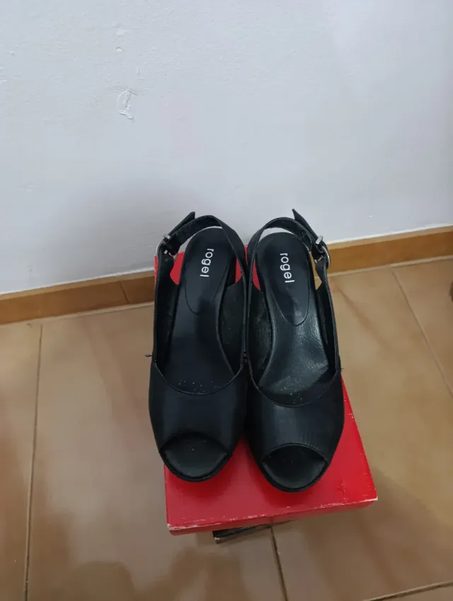 Sandalias tacón piel negras T.38