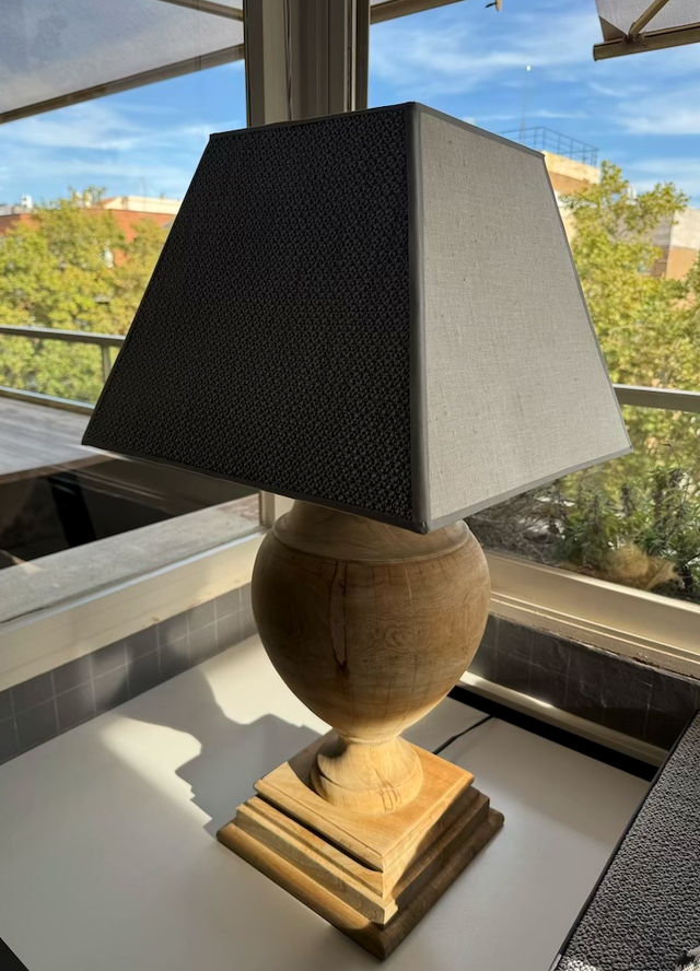 Lámpara Madera Rústica Pantalla Tela