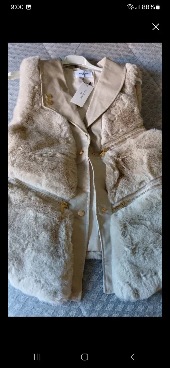 Chaleco biker pelo y polipiel beige/marrón