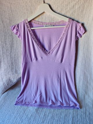 Camiseta lila manga corta talla L zara basic mujer