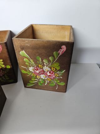 Set 4 Contenitori Legno Dipinti a Mano
