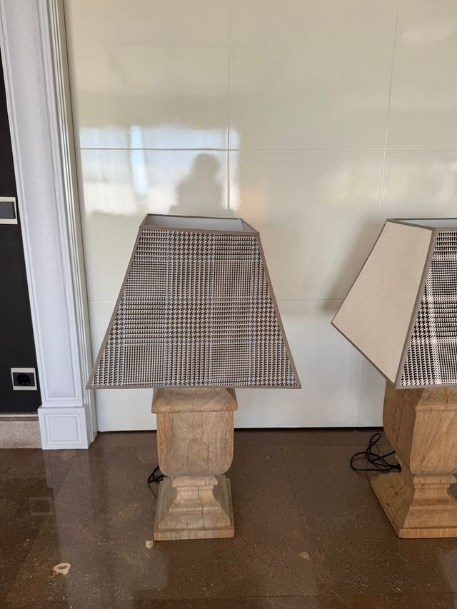 Lámpara Madera Rústica Pantalla Tela