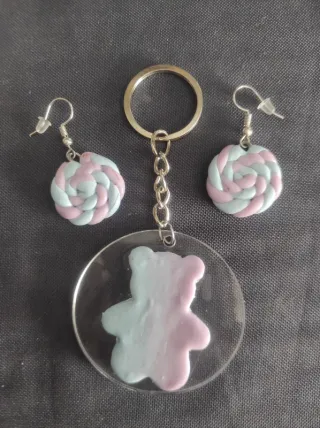 Pendientes y llavero oso de regalo